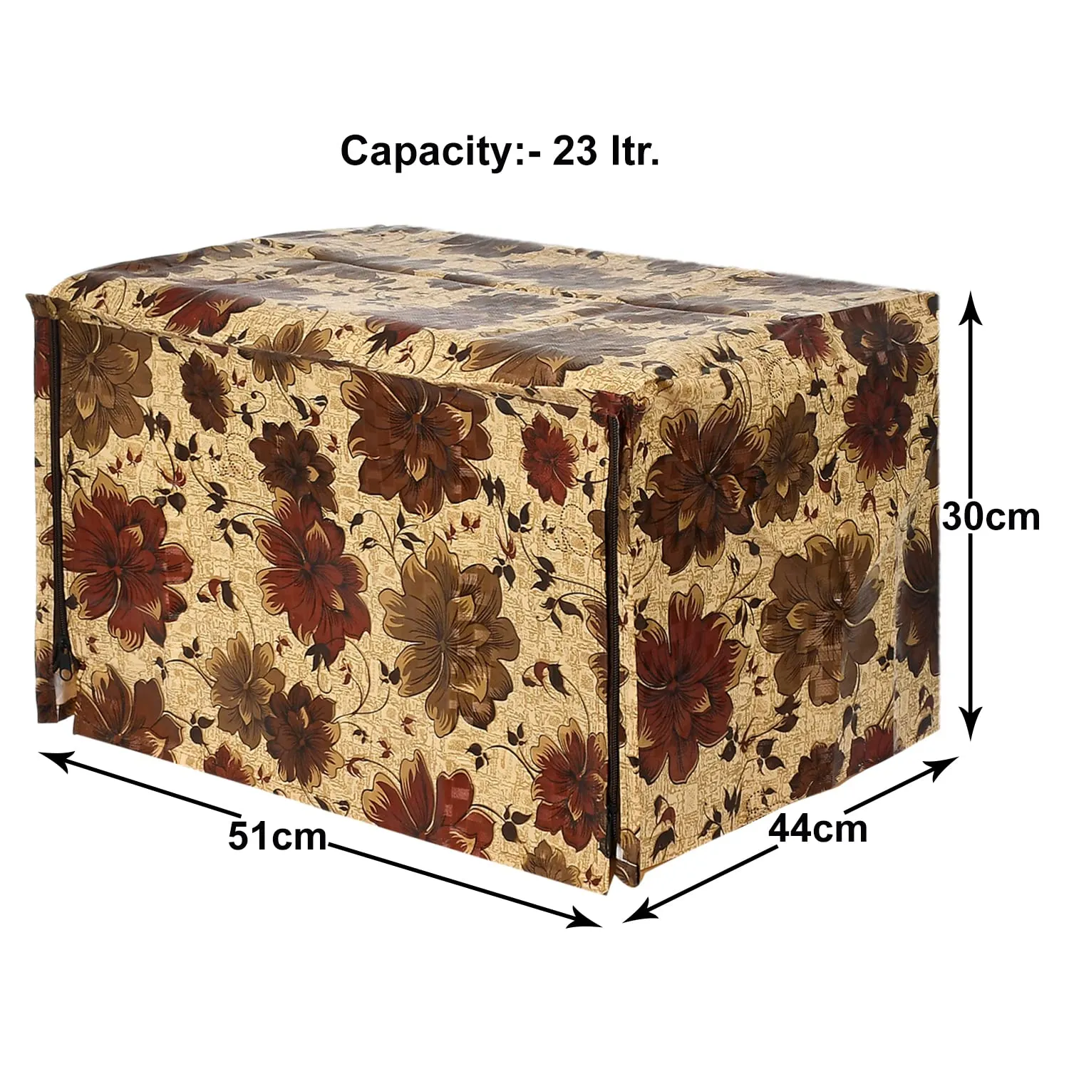 Heart Home PVC Flower Printed Microwave Oven Cover, Dustproof Machine Protector Cover,23 LTR. (Brown)-50HH01267