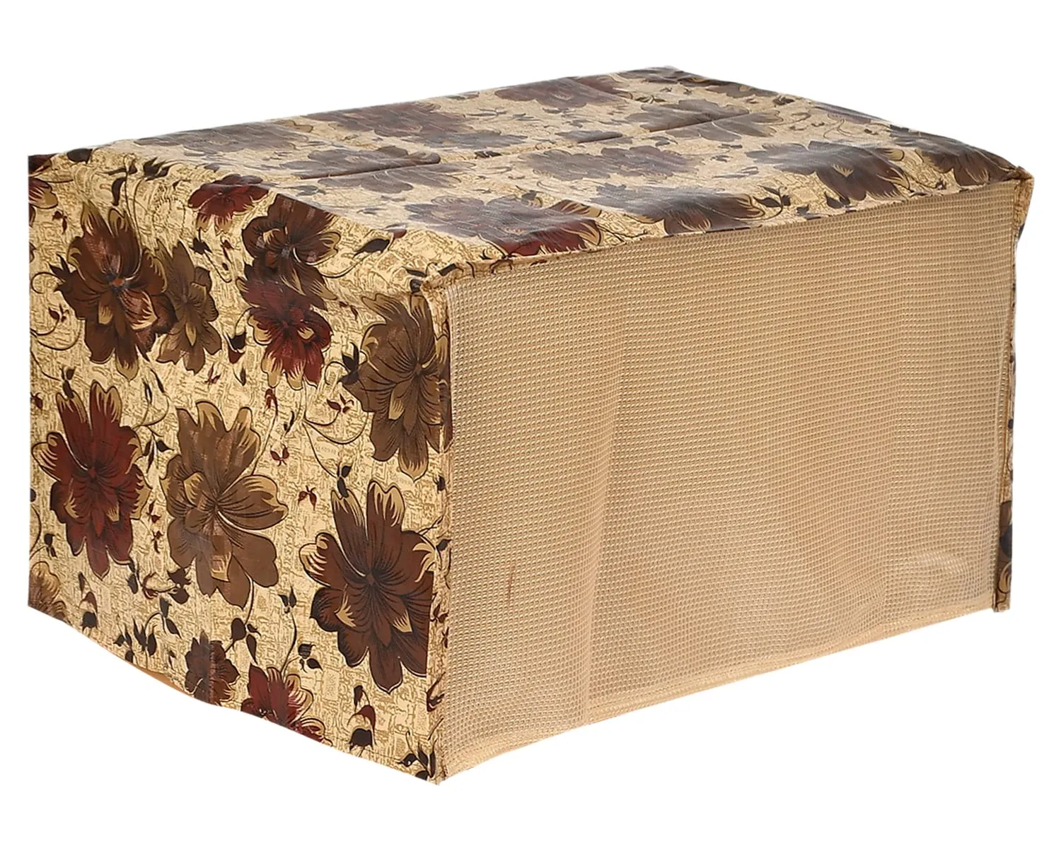 Heart Home PVC Flower Printed Microwave Oven Cover, Dustproof Machine Protector Cover,23 LTR. (Brown)-50HH01267