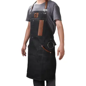 Heavy-Duty Bbq Apron With Genuine Leather Accents - Adjustable Straps