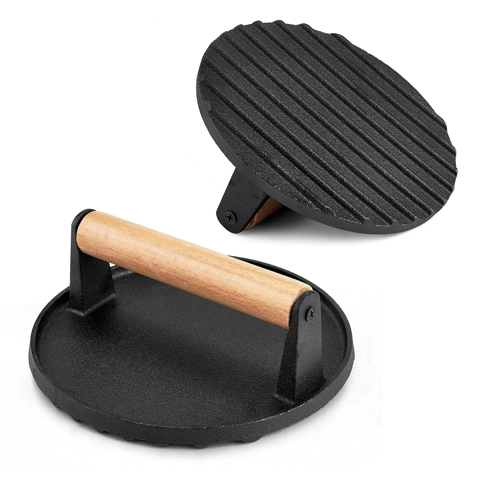 Heavy Duty Cast Iron Grill Press with Wooden Handle