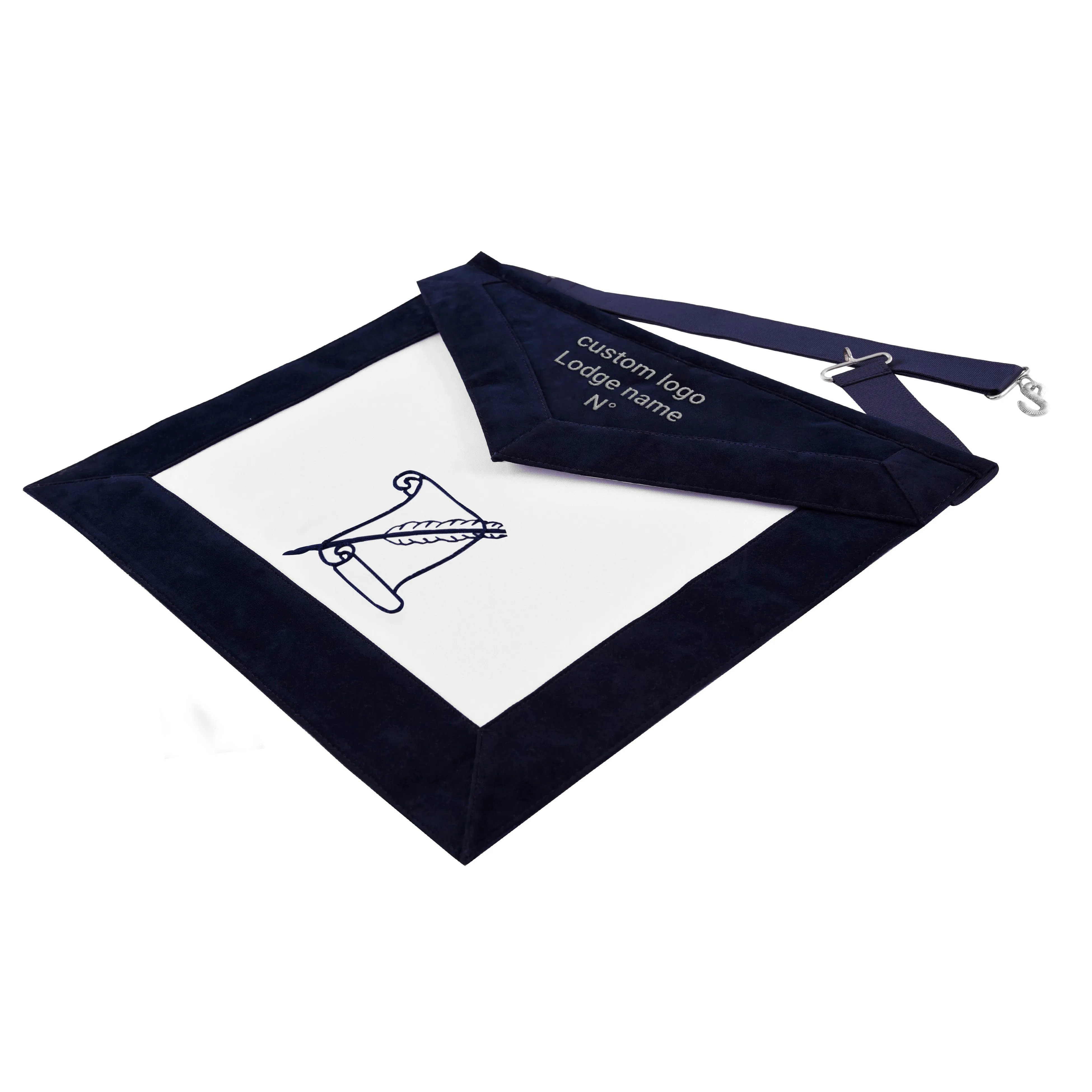 Historian Blue Lodge Officer Apron - Navy Velvet With Silver Embroidery Thread