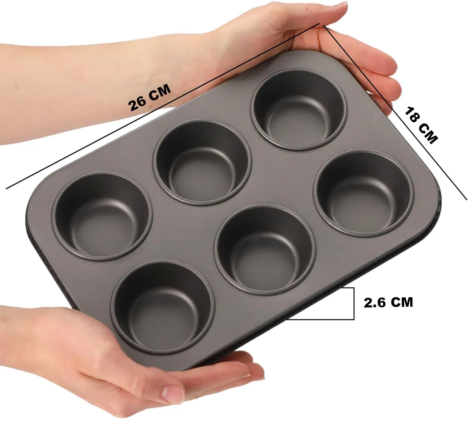 Homestic Pack of 4 6 Slots Non-Stick Cup Cake Tray|Cup Cake Mould for Baking|Idol for Muffin, Small Cake (Black)