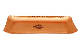 Indian Art Villa Pure Copper Hammered Design Rectangular Tray