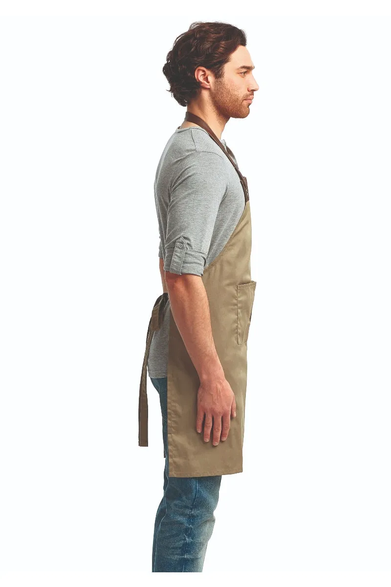 Khaki/Brown Espresso Adjustable Bib Apron (2 Pockets)