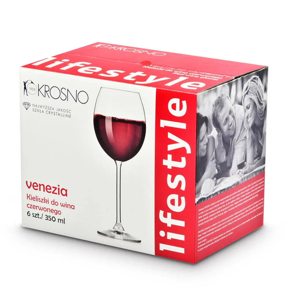 Krosno Non-Lead Crystal-Clear Glass, Venezia Red Wine, 350 ml, Set of 6