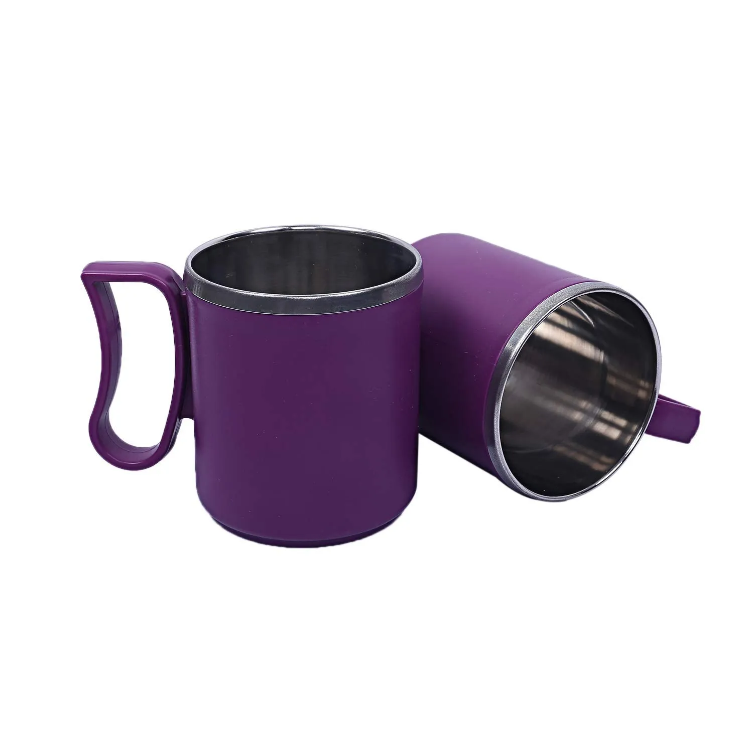 Kuber Industries 2 Pieces Stainless Steel Designer Coffee Mug 250 ML (Purple) -CTKTC21647