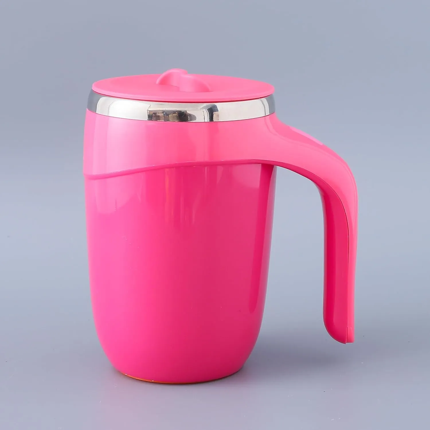 Kuber Industries Anti-Fall Insulated Coffee Tumbler |Suction Bottom | Leak-Proof Stainless Steel Mug|with Lid and Handle | 500 ML | Pink