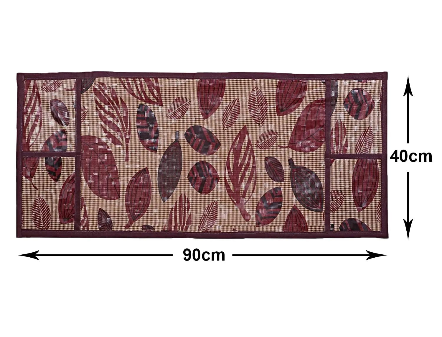 Kuber Industries Leaf Printed PVC Decorative Microwave Oven Top Cover with 4 Utility Pockets (Maroon), Standard, (49KM0557)