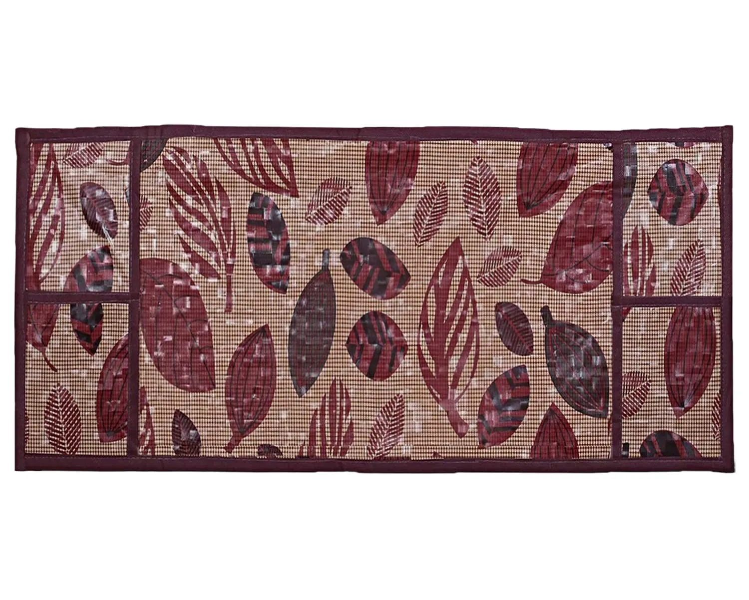 Kuber Industries Leaf Printed PVC Decorative Microwave Oven Top Cover with 4 Utility Pockets (Maroon), Standard, (49KM0557)