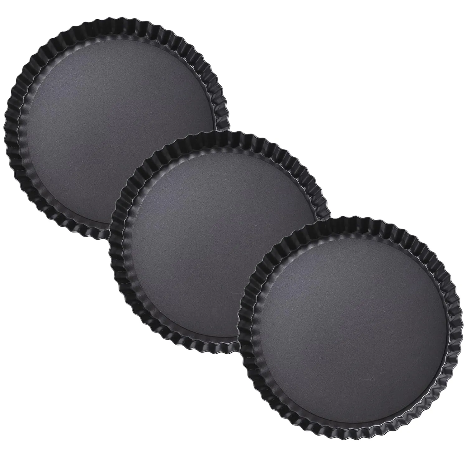 Kuber Industries Pie and Pizza Pan with Removeable Bottom|Carbon Steel Tart Pan-Pack of 3 (Black)