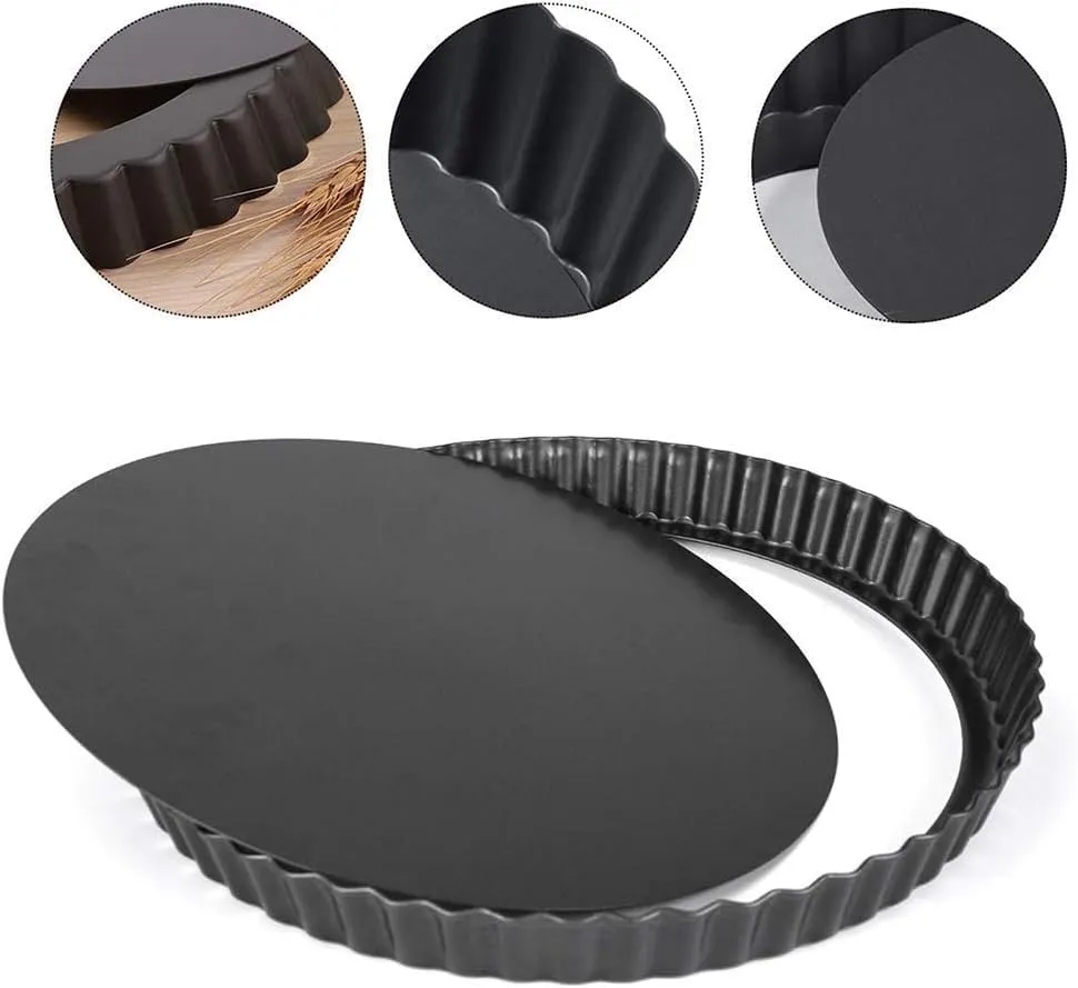 Kuber Industries Pie and Pizza Pan with Removeable Bottom|Carbon Steel Tart Pan-Pack of 3 (Black)