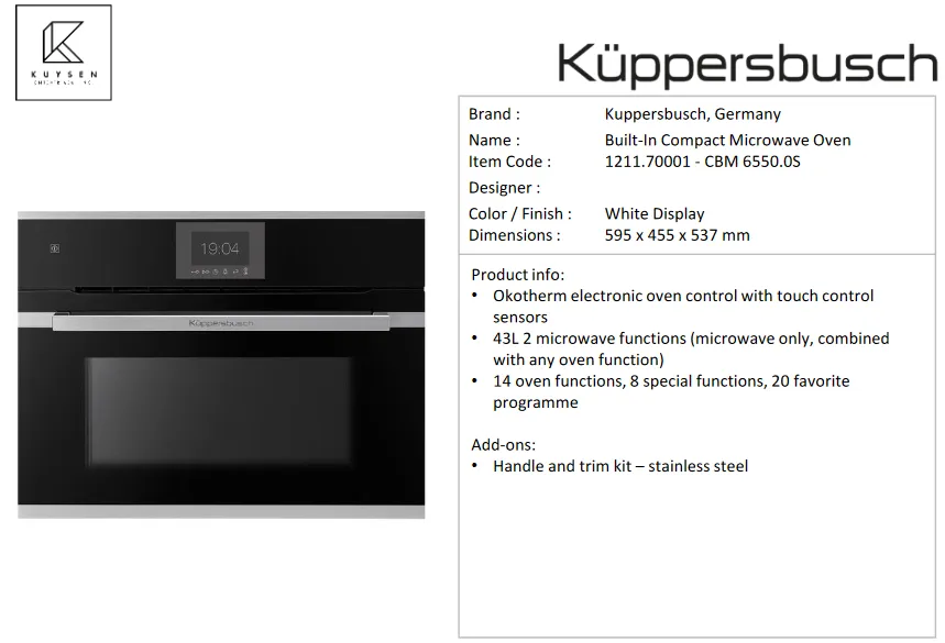 Kuppersbusch CBM6550.0S compact microwave oven 1211.70001    1214.90011