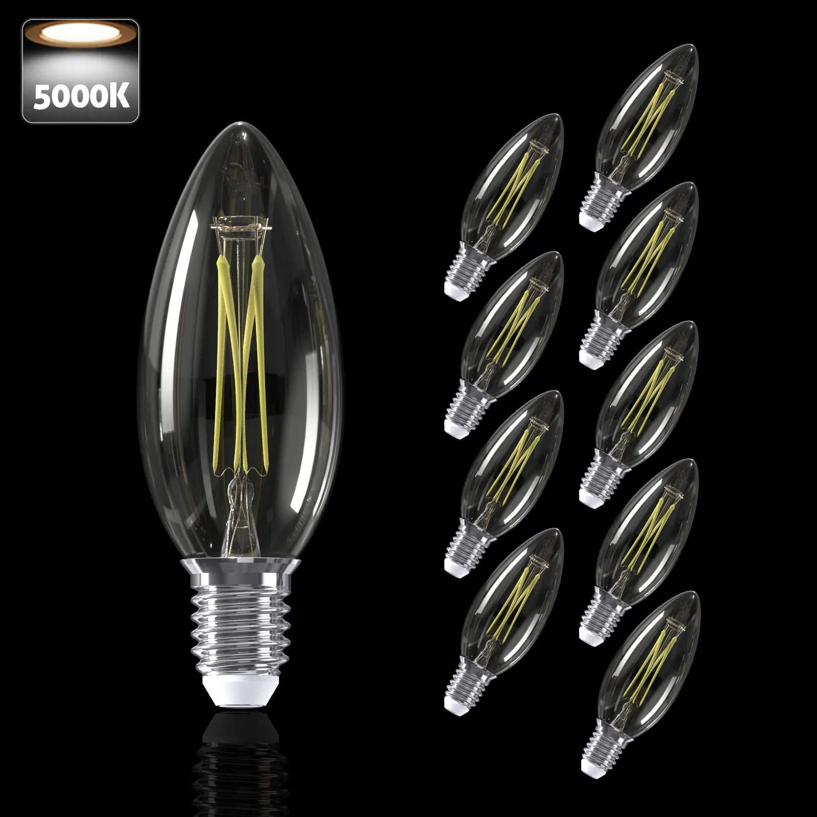 LED Filament Bulb Candelabra Shape Clear Shade 3W E14 10PACK