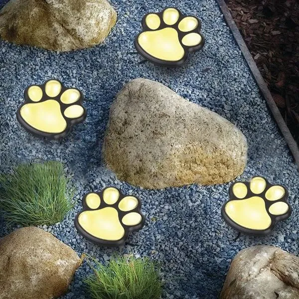 LED Solar Powered Pet Paw Shaped LED Lights Outdoor Garden Walkway Lawn Decoration Light