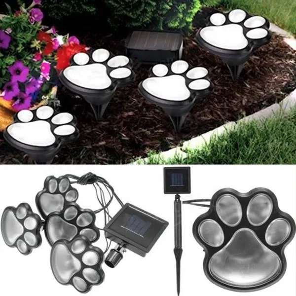 LED Solar Powered Pet Paw Shaped LED Lights Outdoor Garden Walkway Lawn Decoration Light