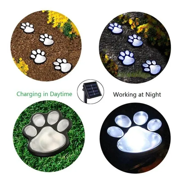 LED Solar Powered Pet Paw Shaped LED Lights Outdoor Garden Walkway Lawn Decoration Light