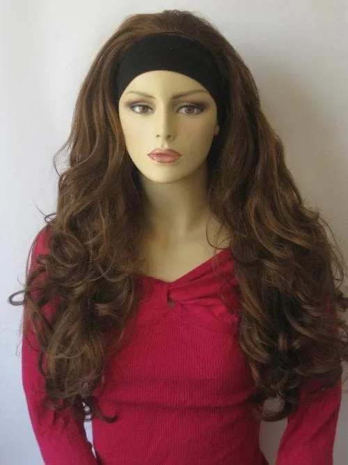 Light auburn half wig hairpiece (3/4 wig), loose curls: Breanna