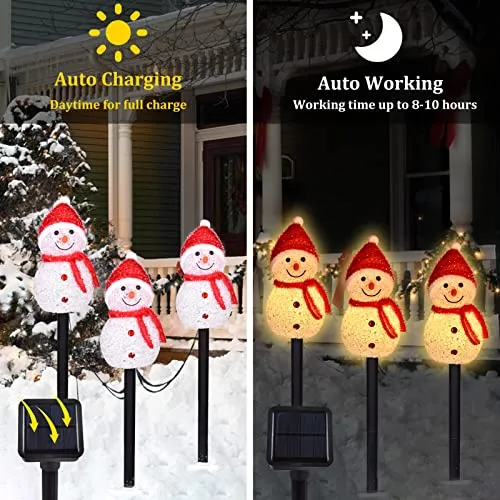 LIGHTSHINE 3PCS Snowman Shape Solar Christmas Decorations, Solar Landscape Pathway Christmas Stakes Lights, Outdoor Christmas Lights Decor for Yard, Patio, Porch