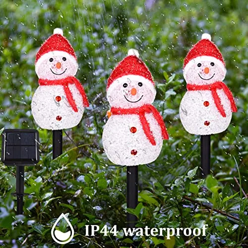 LIGHTSHINE 3PCS Snowman Shape Solar Christmas Decorations, Solar Landscape Pathway Christmas Stakes Lights, Outdoor Christmas Lights Decor for Yard, Patio, Porch