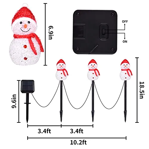 LIGHTSHINE 3PCS Snowman Shape Solar Christmas Decorations, Solar Landscape Pathway Christmas Stakes Lights, Outdoor Christmas Lights Decor for Yard, Patio, Porch