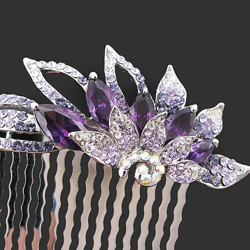 LUX Violet Swarovski Rhinestone & Zircon Floral Decorative Comb