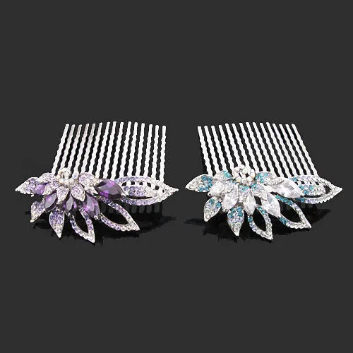 LUX Violet Swarovski Rhinestone & Zircon Floral Decorative Comb