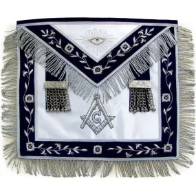 Masonic Master Mason Silver Bullion Hand Embroidered Apron Metal Tassels