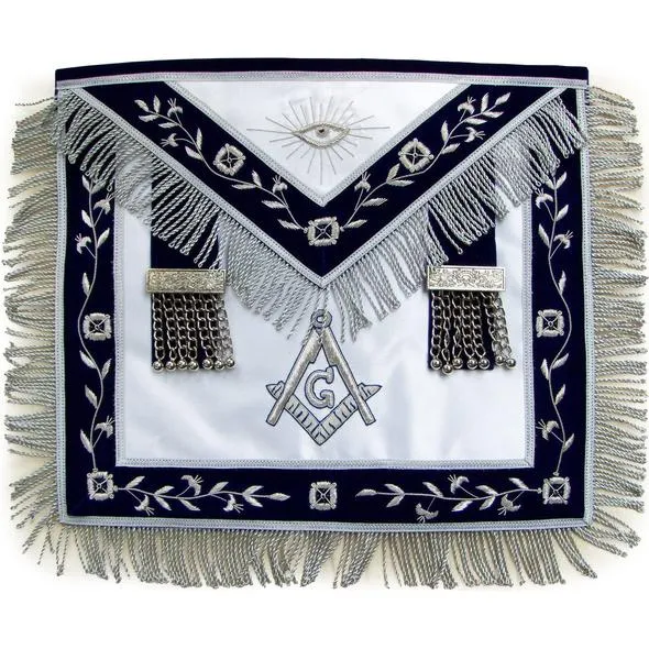 Masonic Master Mason Silver Bullion Hand Embroidered Apron Metal Tassels