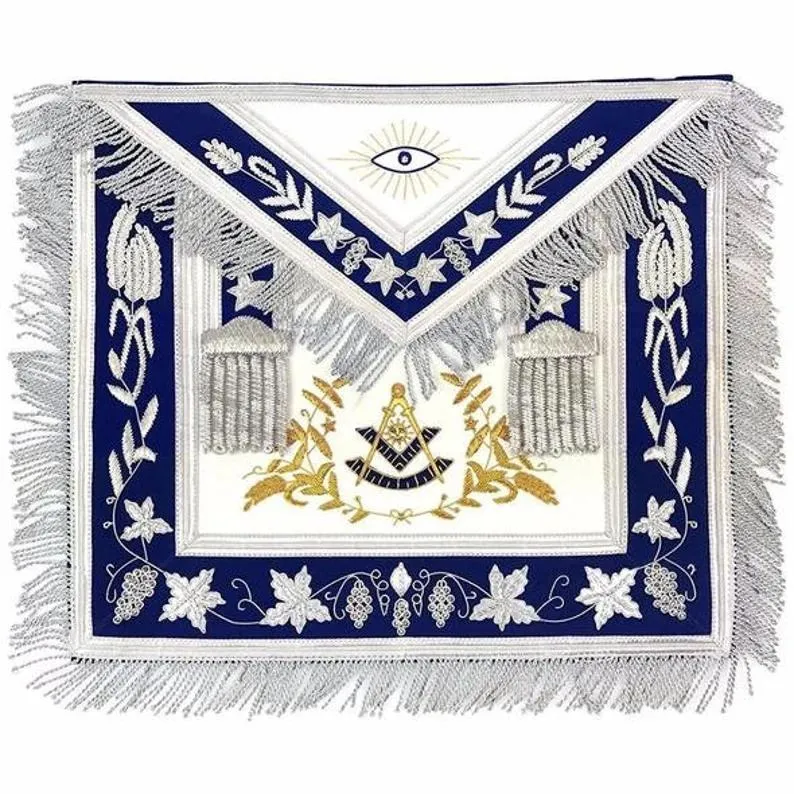 Masonichub Grand Lodge Masonic Apron 100% Lambskin Leather Hand Embroidered Golden Bullion Wire Thread, Fringe Past Master Mason Aprons And Chain Collar Set Square & Compass, Bullion,purple