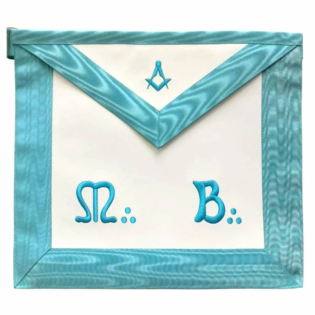 Master Mason Blue Lodge French Apron - Sky Blue Moire Square & Compass