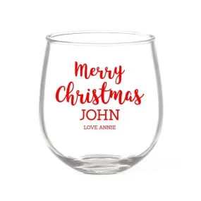 Merry Christmas Stemless Wine Glass