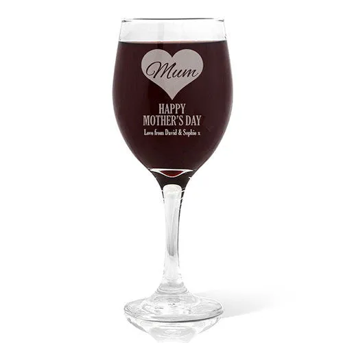 Mum in Heart Wine Glass