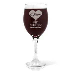 Mum in Heart Wine Glass