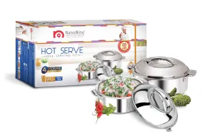 NanoNine Hot Serve 1.4 L   1.9 L Double Wall Insulated Hot Pot Stainless Steel Casserole with Steel Lid.