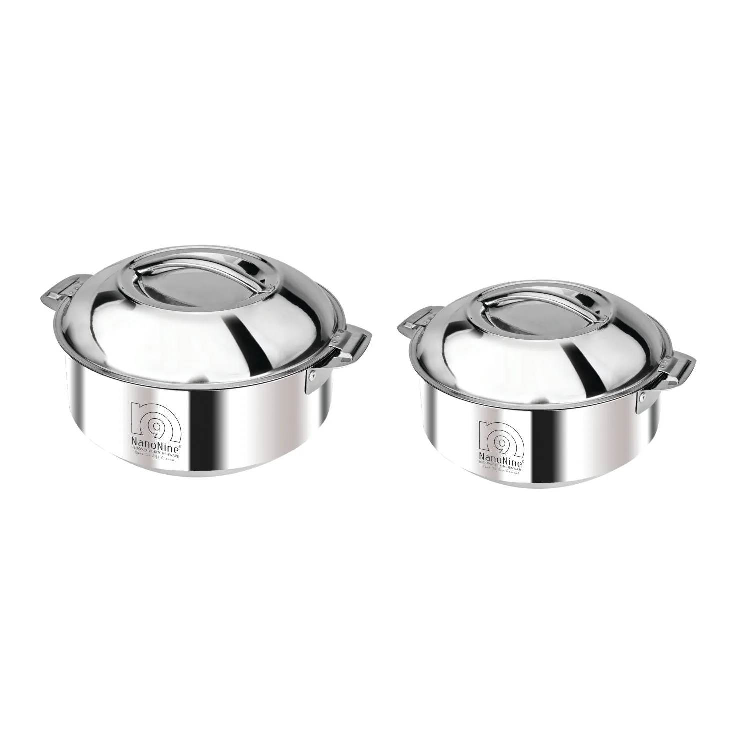 NanoNine Hot Serve 1.4 L   1.9 L Double Wall Insulated Hot Pot Stainless Steel Casserole with Steel Lid.