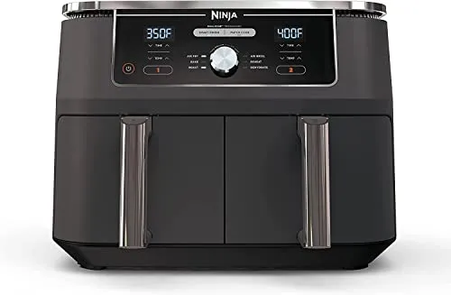 Ninja DZ201 Foodi 8 Quart 6-in-1 DualZone 2-Basket Air Fryer with 2 Independent Frying Baskets, Match Cook & Smart Finish to Roast, Broil, Dehydrate & More for Quick, Easy Meals