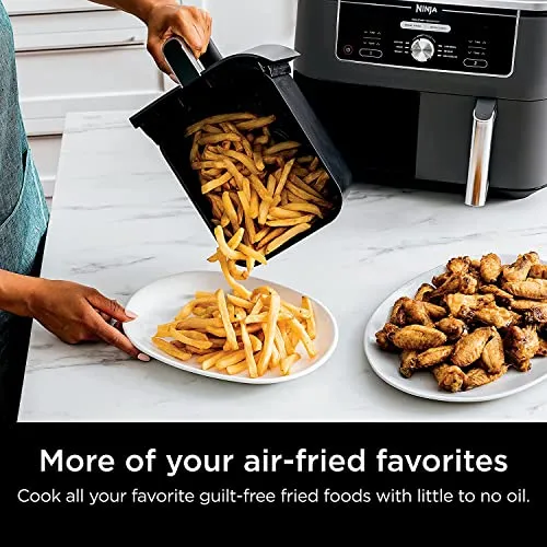 Ninja DZ201 Foodi 8 Quart 6-in-1 DualZone 2-Basket Air Fryer with 2 Independent Frying Baskets, Match Cook & Smart Finish to Roast, Broil, Dehydrate & More for Quick, Easy Meals