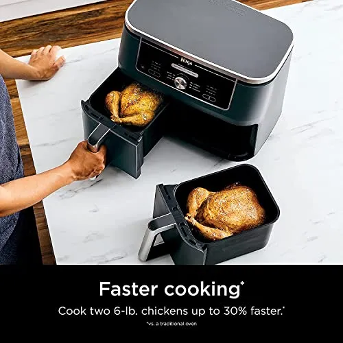 Ninja DZ201 Foodi 8 Quart 6-in-1 DualZone 2-Basket Air Fryer with 2 Independent Frying Baskets, Match Cook & Smart Finish to Roast, Broil, Dehydrate & More for Quick, Easy Meals