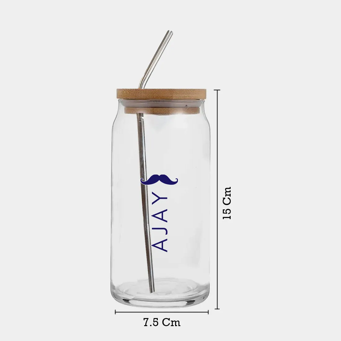 Nutcase Custom Can Shaped Glass with Metal Straw and Wooden Lid