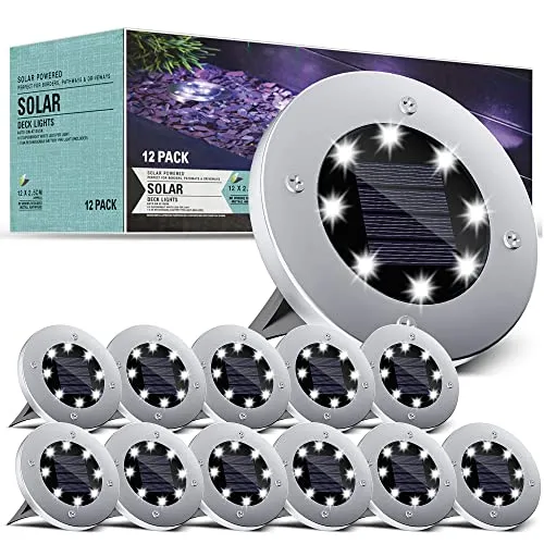 Ofheire Solar Ground Outdoor Lights, 12Pack 8 LED Solar Garden Lights, Disk Lights Waterproof Landscape Lighting for Patio Pathway Lawn Yard Deck Driveway Walkway