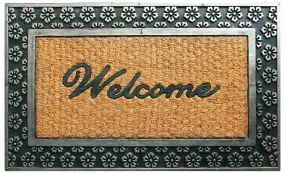 OnlyMat Flower Design Border Rubber Coir Doormat