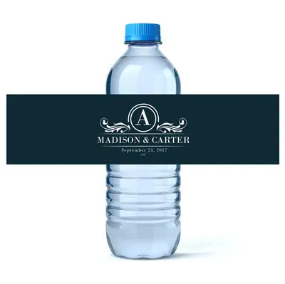 Ornate Monogram White Water Bottle Labels