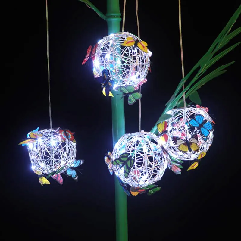 Outdoor Solar Hanging Butterfly Ball Light - Decorative Garden Wall Lamp