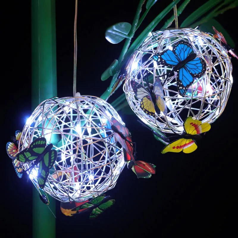 Outdoor Solar Hanging Butterfly Ball Light - Decorative Garden Wall Lamp