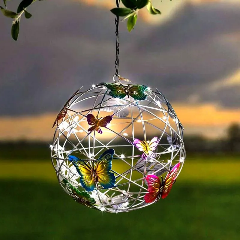 Outdoor Solar Hanging Butterfly Ball Light - Decorative Garden Wall Lamp