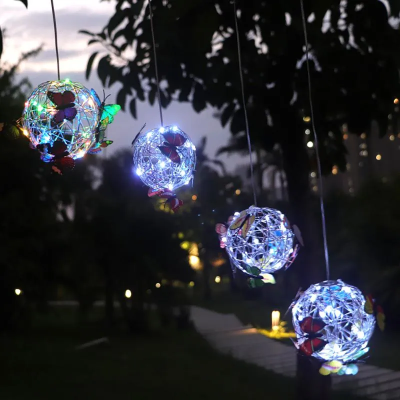 Outdoor Solar Hanging Butterfly Ball Light - Decorative Garden Wall Lamp