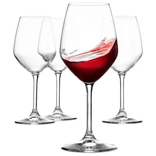 Paksh Novelty Italian Red Wine Glasses - 18 Ounce - Lead Free - Shatter Resistant - Wine Glass Set of 4, Clear