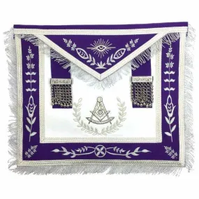 Past Master Blue Lodge Apron - White & Purple with Silver Embroidery