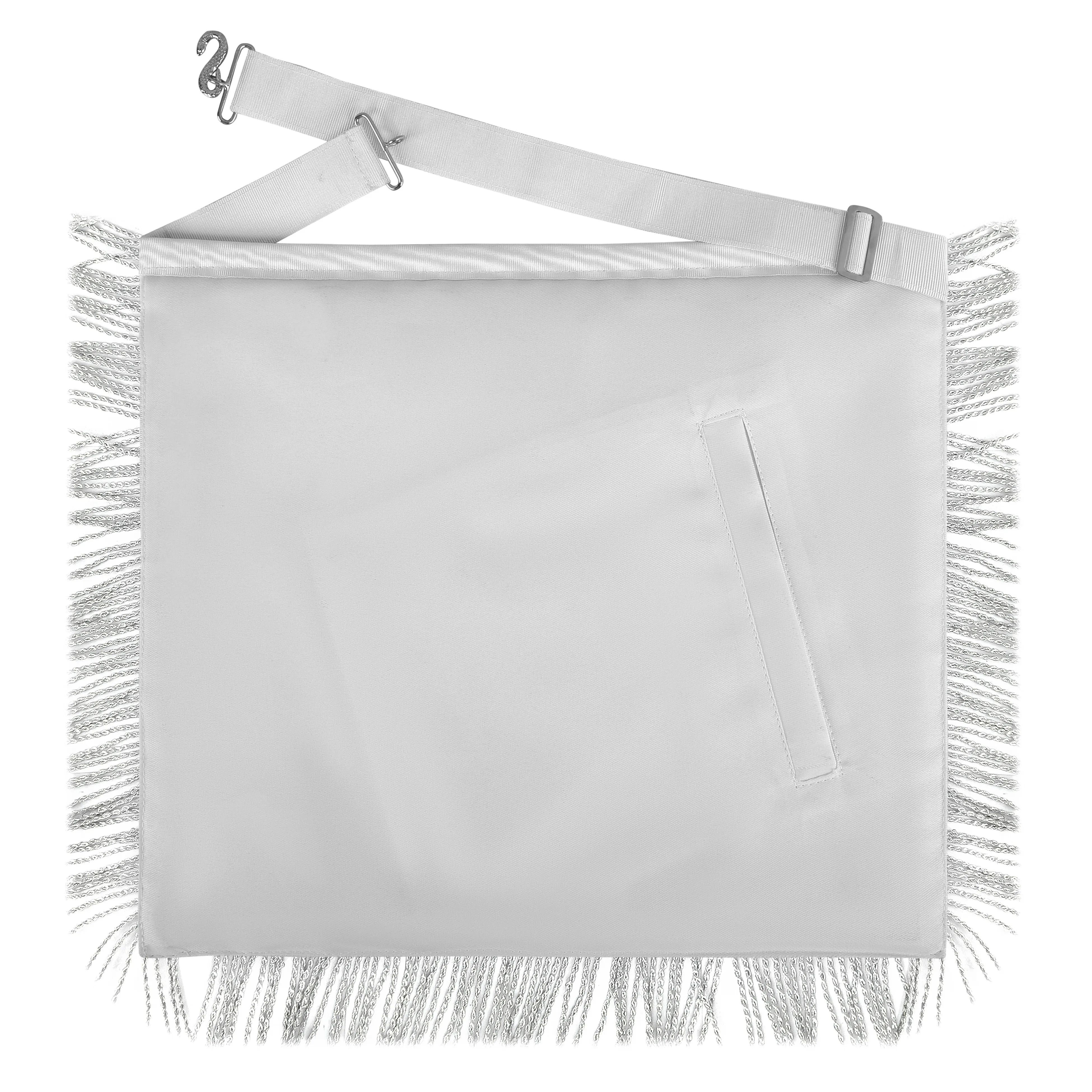 Past Master Blue Lodge California Regulation Apron - Silver Borders With Silver Fringe