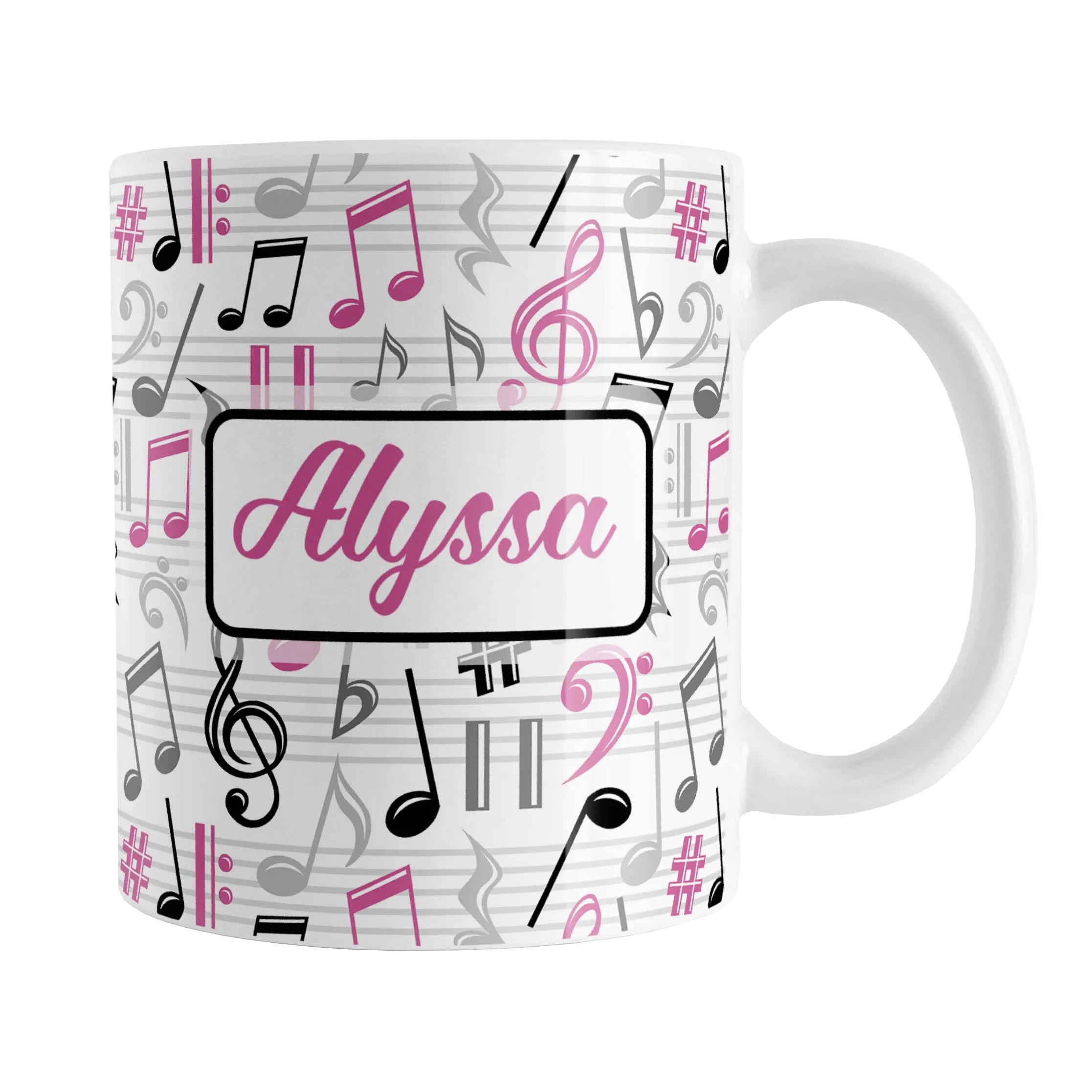 Personalized Pink Music Notes Pattern Mug